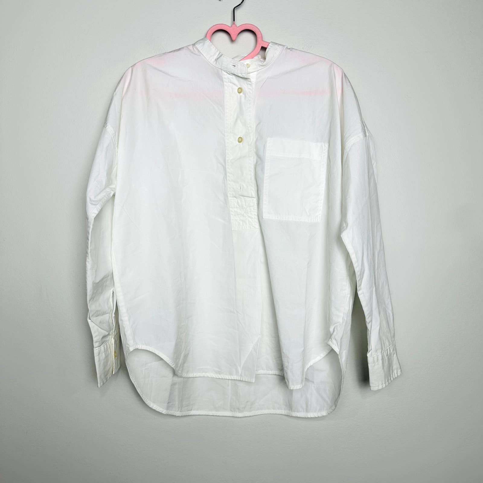 Everlane NWT The Poplin Collarless Popover Pocket Pullover Shirt White Size 00