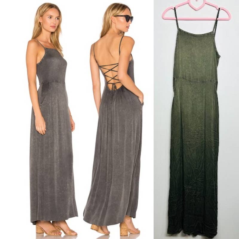 Chaser NWT Heirloom Wovens Criss Cross Strappy Tie Back Maxi Dress Military M