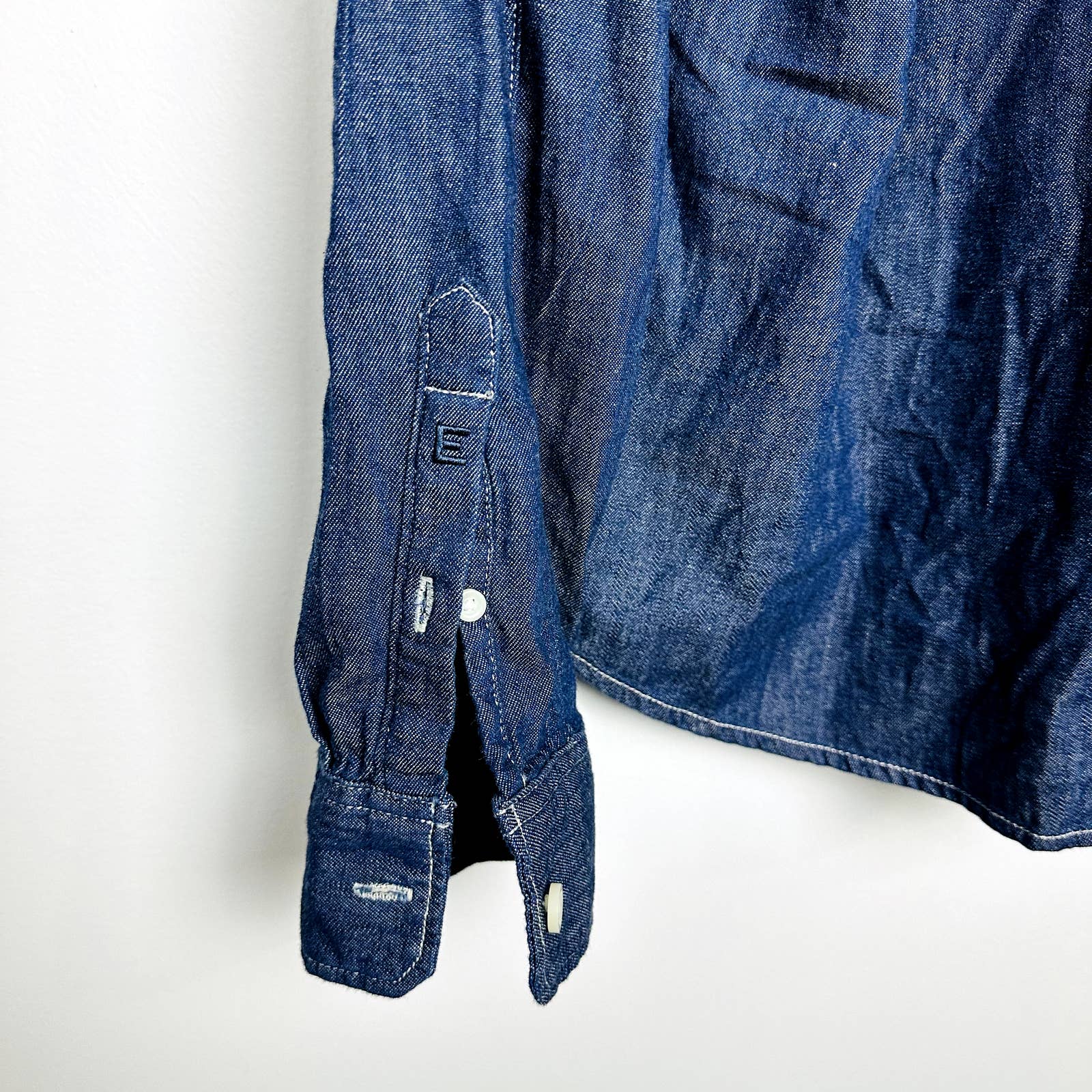 Everlane NWT The Denim Popover Button Front Pullover Shirt Dark Indigo Sz Large