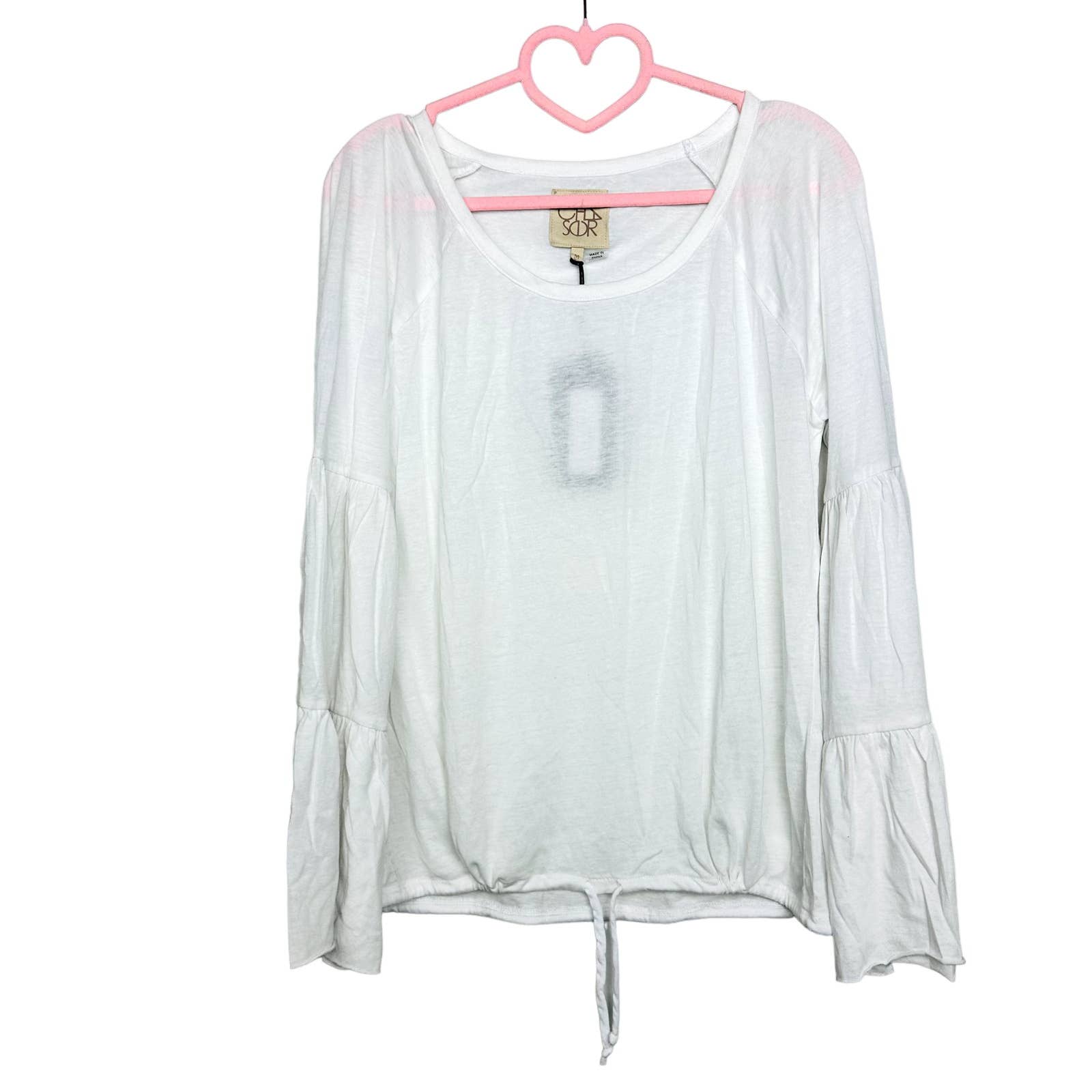 Chaser NWT Vintage Jersey Boatneck Bell Sleeve Drawstring Top White Size Medium