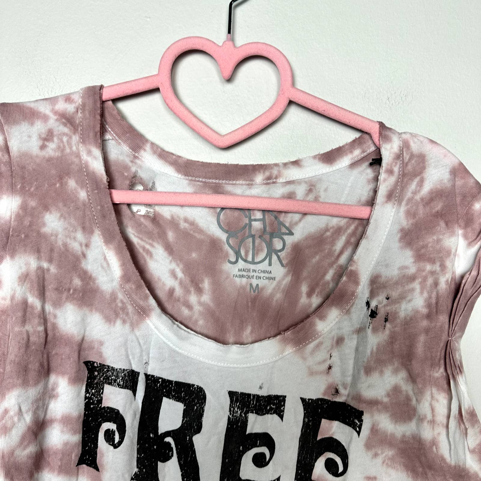 Chaser Revolve NWT Tie Dye Free Love Scoop Neck Cap Sleeve Distressed Top Pink