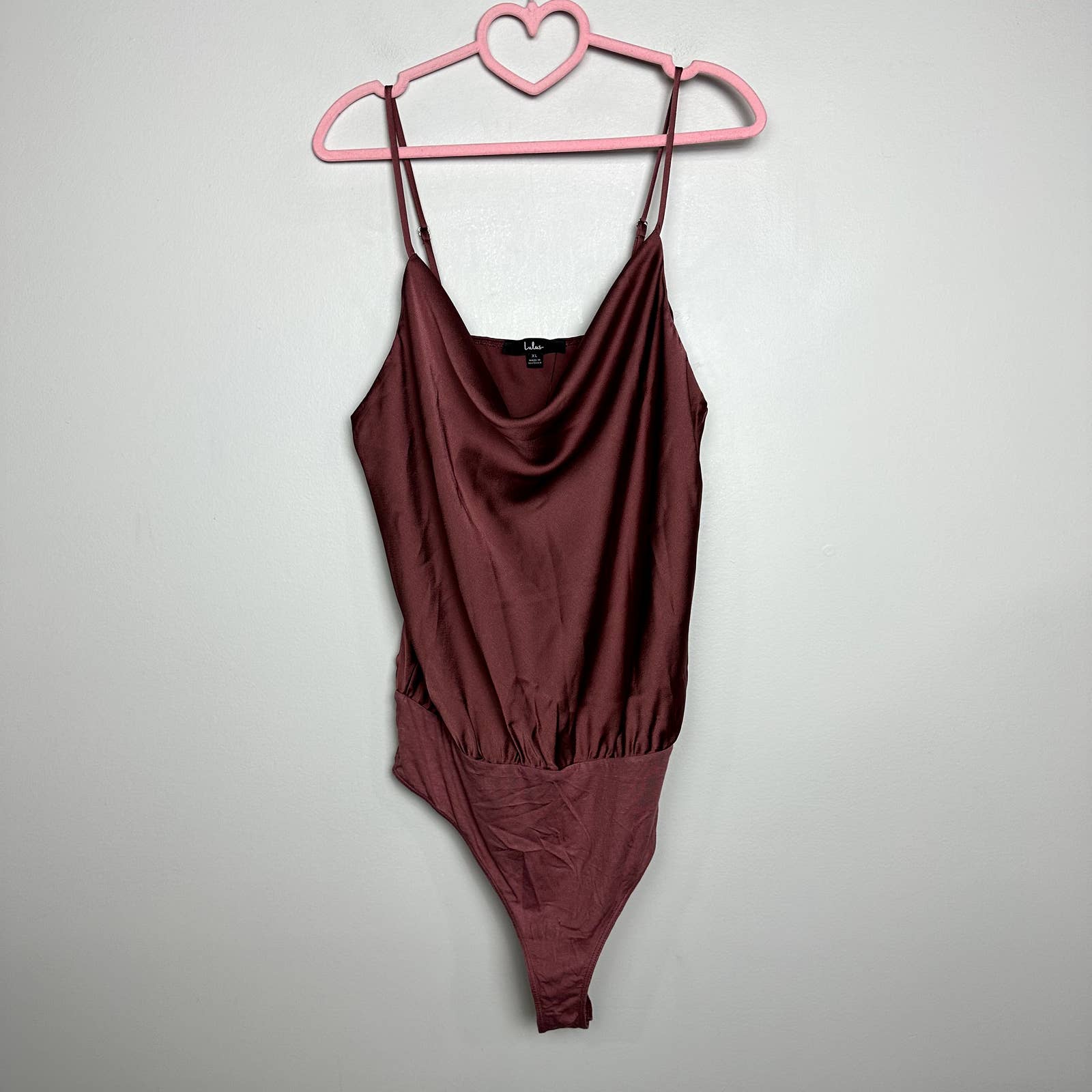 Lulus NWT Emmerson Satin Sleeveless Cowl Neck Cami Tank Bodysuit Mauve