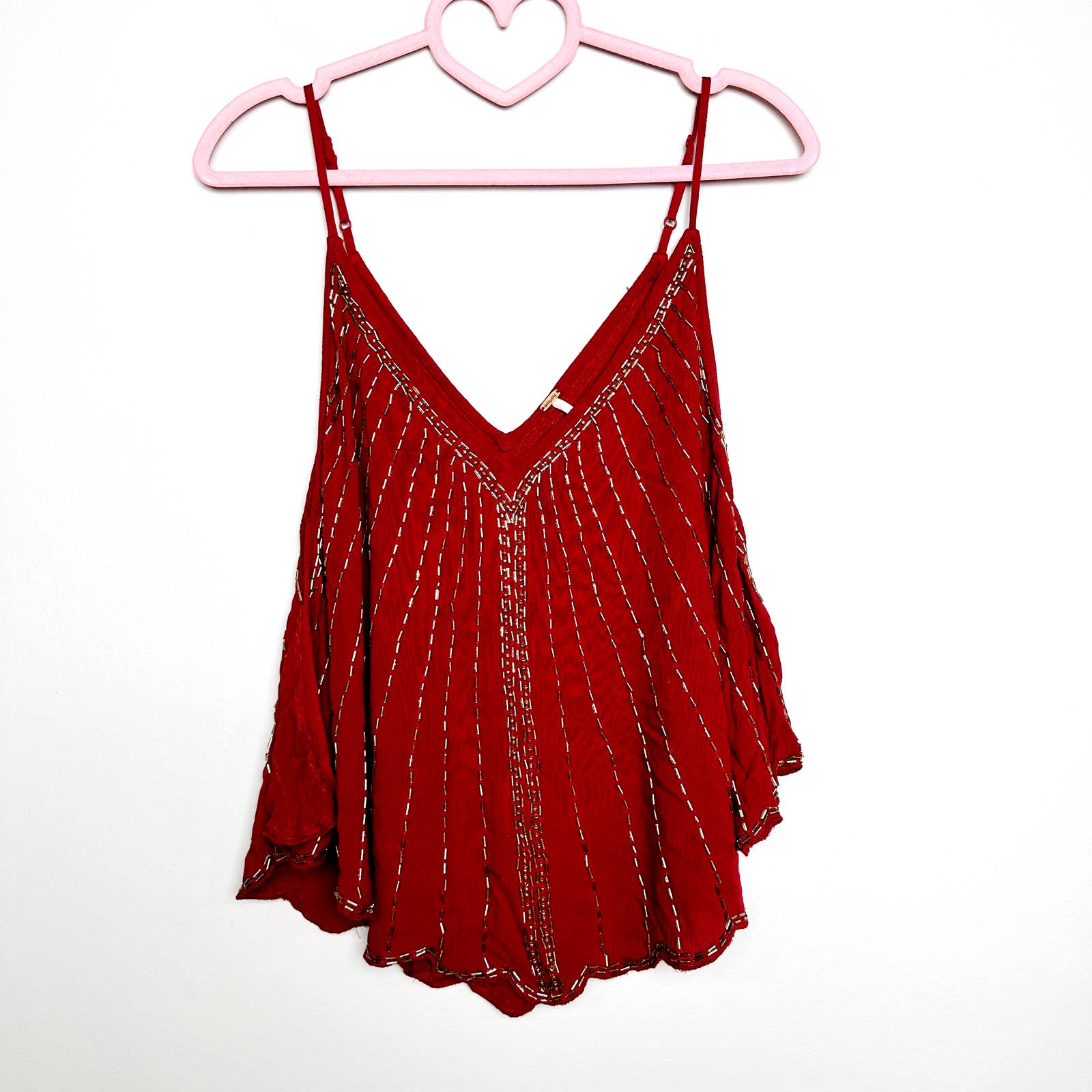 Free People Free Fly Embellished Beads Flowy Camisole Tank Top Red Size XS