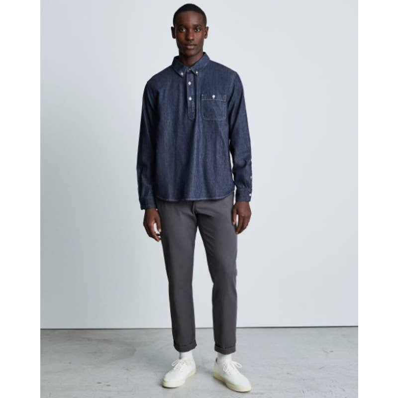 Everlane NWT The Denim Popover Button Front Pullover Shirt Dark Indigo Sz Large