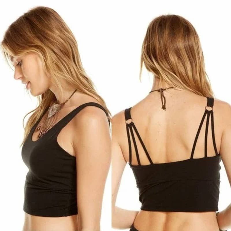 Chaser NWT Activewear Scoop Neck Strappy O Ring Cropped Top Black Size Medium