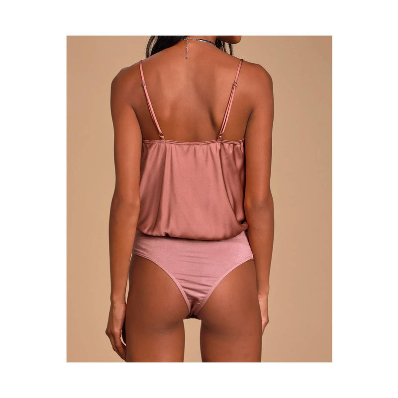 Lulus NWT Emmerson Satin Sleeveless Cowl Neck Cami Tank Bodysuit Mauve