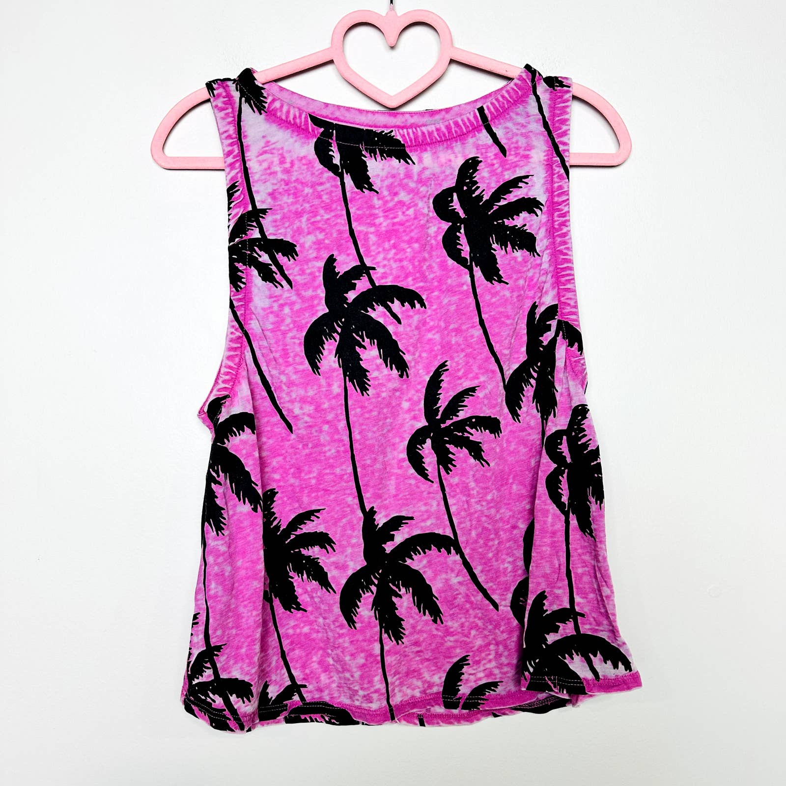 Chaser NWT Sway Coconut Tree Acid Wash Cutout Sleeveless Tank Top Pink Sz Small