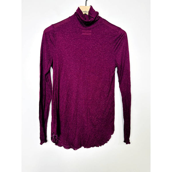 Chaser NWT Long Sleeve Shirttail Turtleneck Textured Silk Rayon Jersey Top