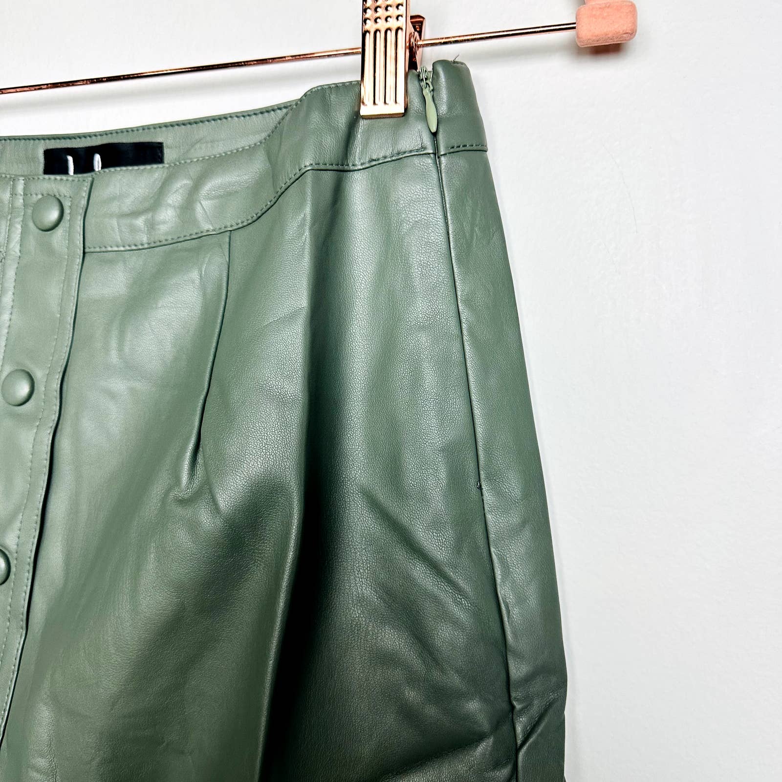 Lulus NWT Most Fab Vegan Leather Button-Front A-Line Mini Skirt Olive