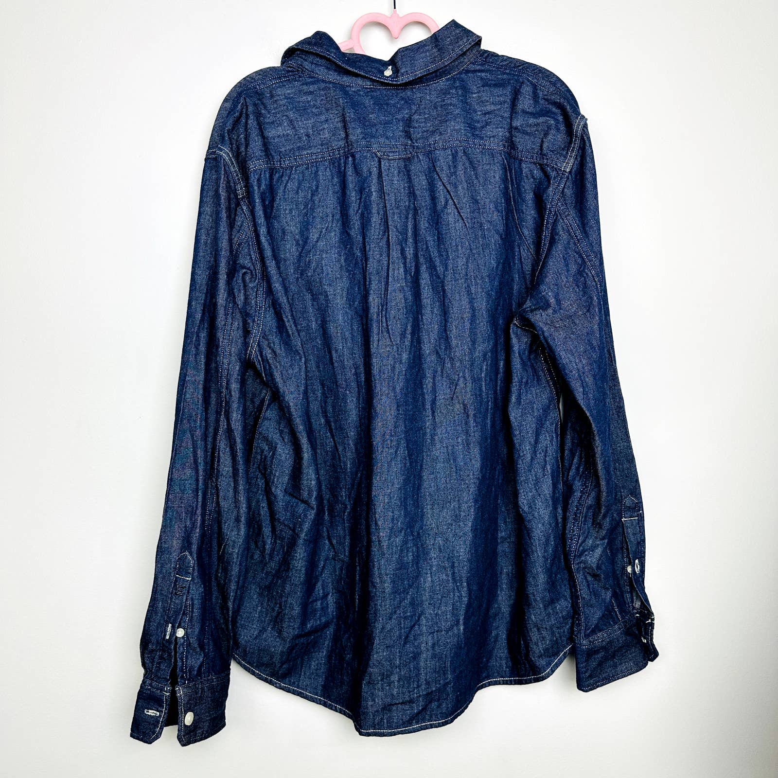 Everlane NWT The Denim Popover Button Front Pullover Shirt Dark Indigo Sz Large