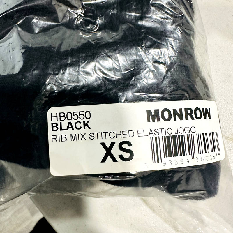 Monrow NWT Ribbed Mix Stitched Elastic Pintuck Sporty Jogger Sweatpants Black XS