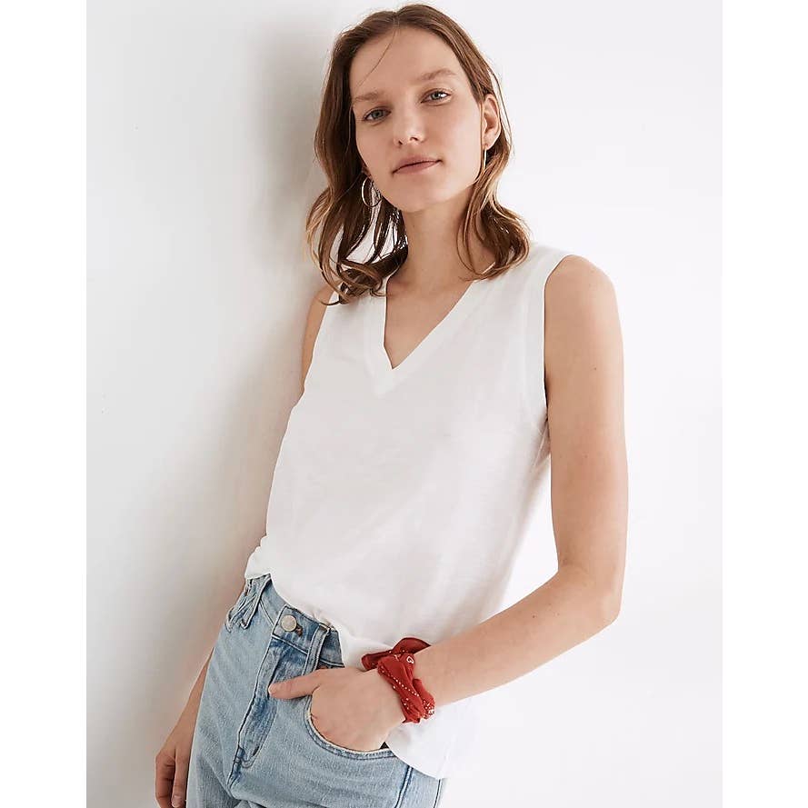 Madewell NWT Whisper Cotton V-Neck Tank in Whisper White Size XS