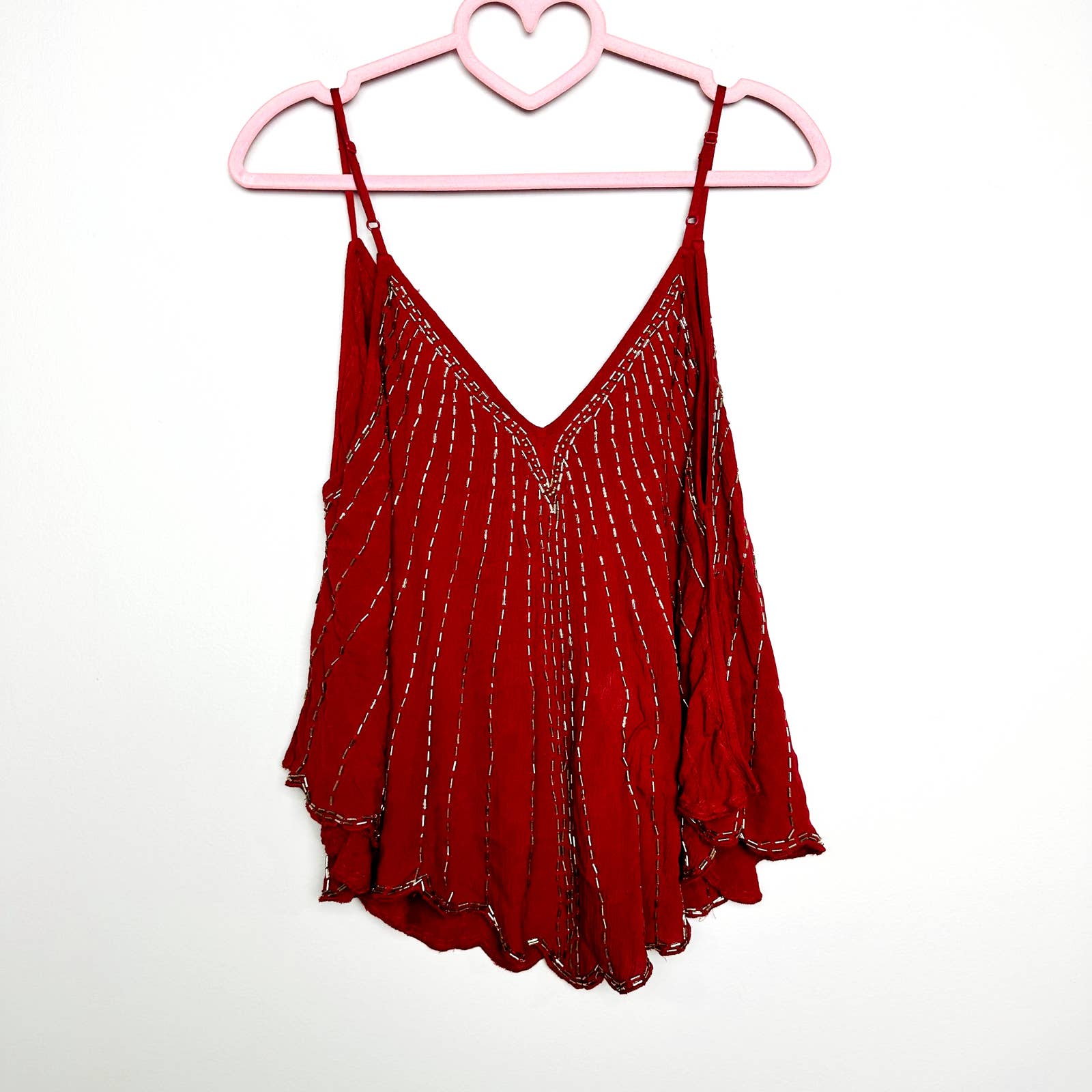 Free People Free Fly Embellished Beads Flowy Camisole Tank Top Red Size XS