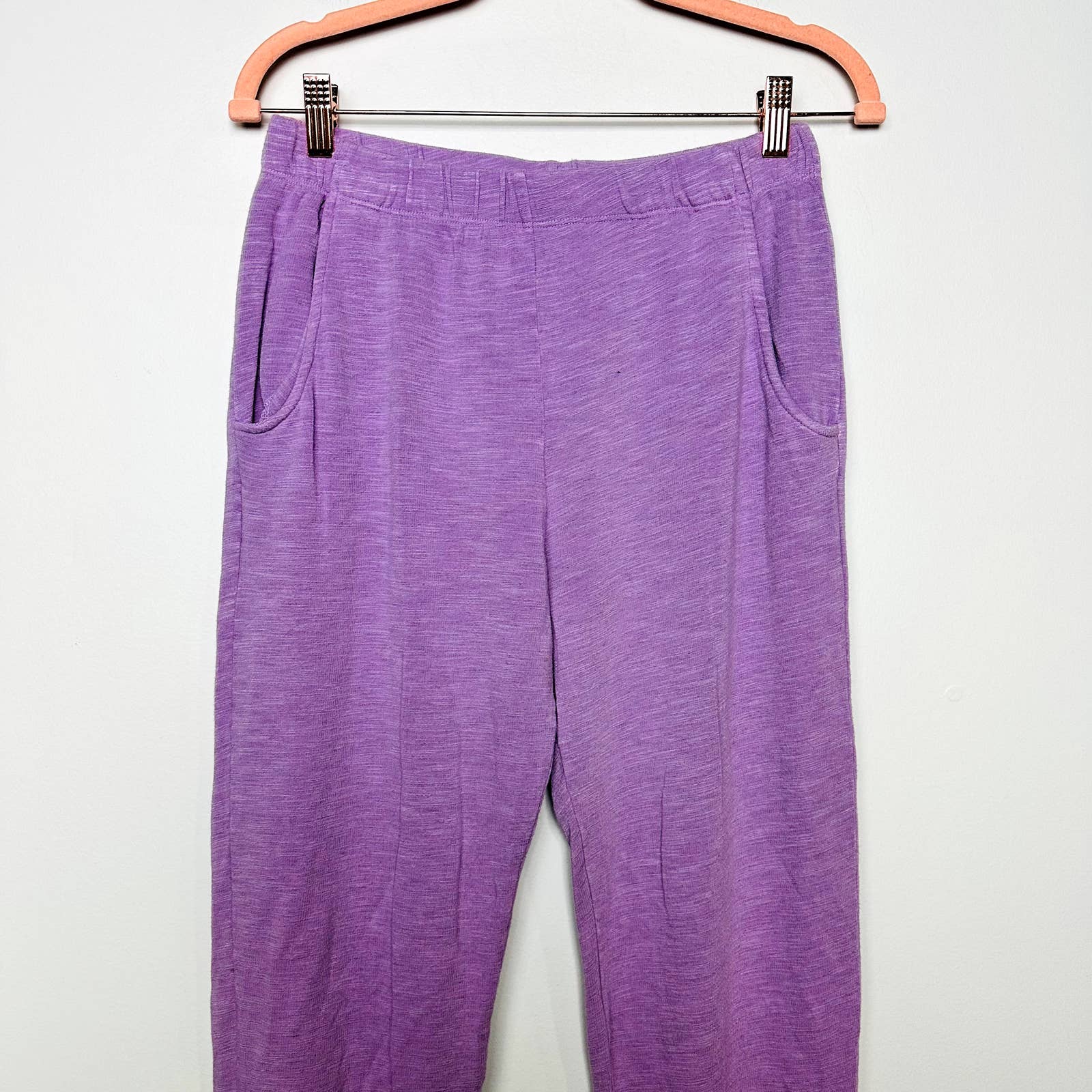 Monrow NWT Terry Cloth Embroidered Pull On Jogger Pants Heathered Purple Small