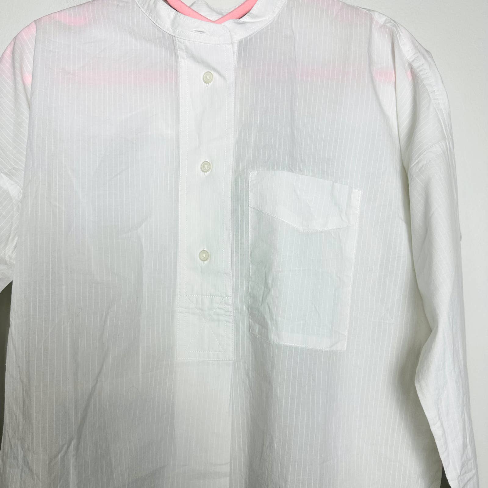 Everlane NWT Soft Cotton Popover Pocket Collarless Pullover Shirt White Size 00