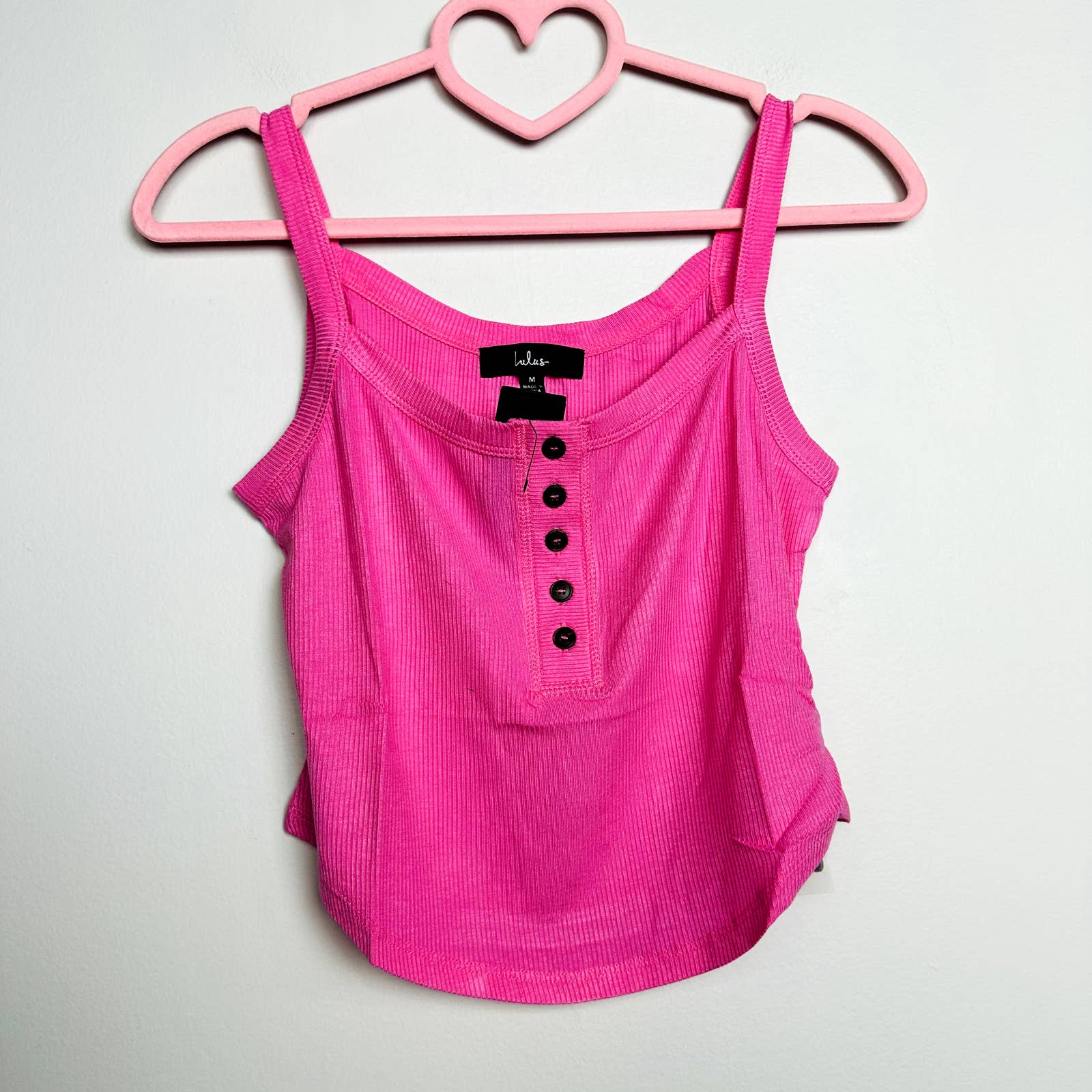 Lulus NWT Simply The Best Button-Front Ribbed Knit Henley Tank Top Pink