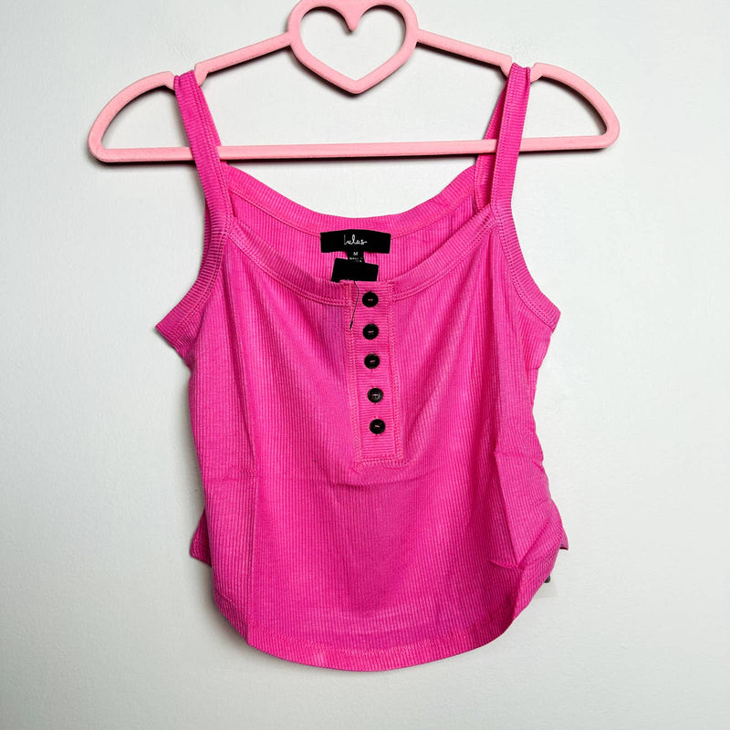 Lulus NWT Simply The Best Button-Front Ribbed Knit Henley Tank Top Pink