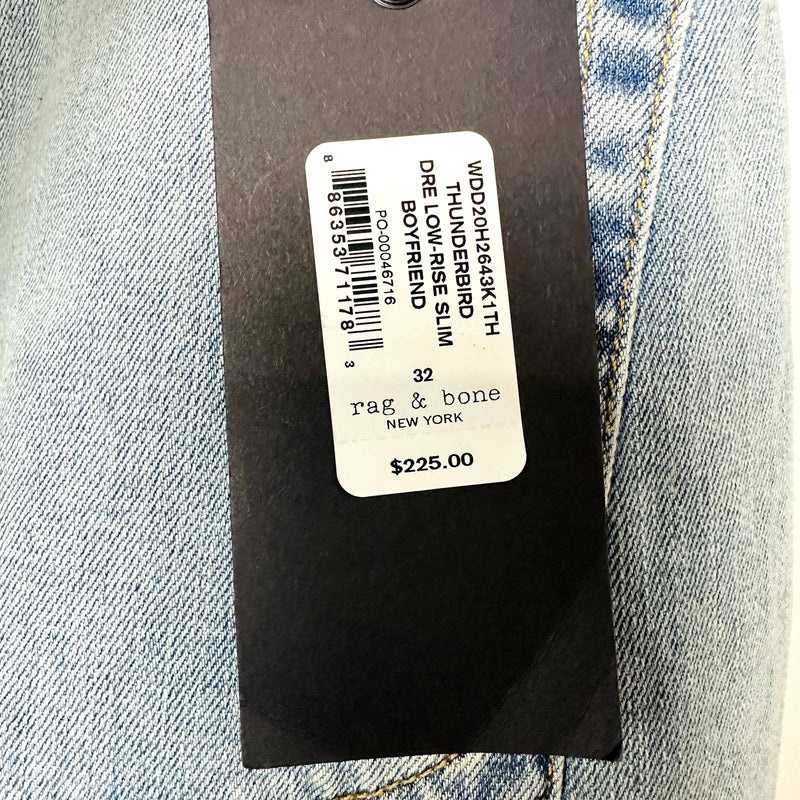 rag & bone NWT Dre Low-Rise Slim Fit Boyfriend Denim Jeans Thunderbird Size 32
