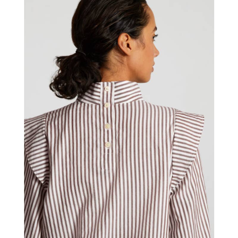 Everlane NWOT Wing Shoulder Mockneck Stripes Long Sleeve Top Pecan White Size 4