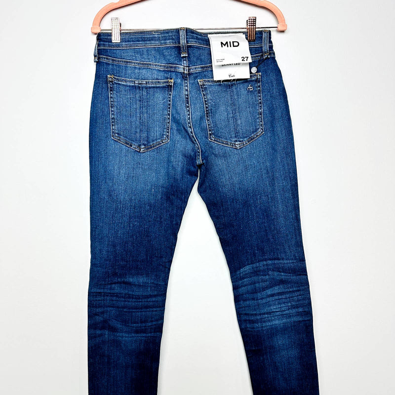 rag & bone NWT Cate Midi-Rise Classic Ankle Raw Hem Skinny Jeans Juni Size 27