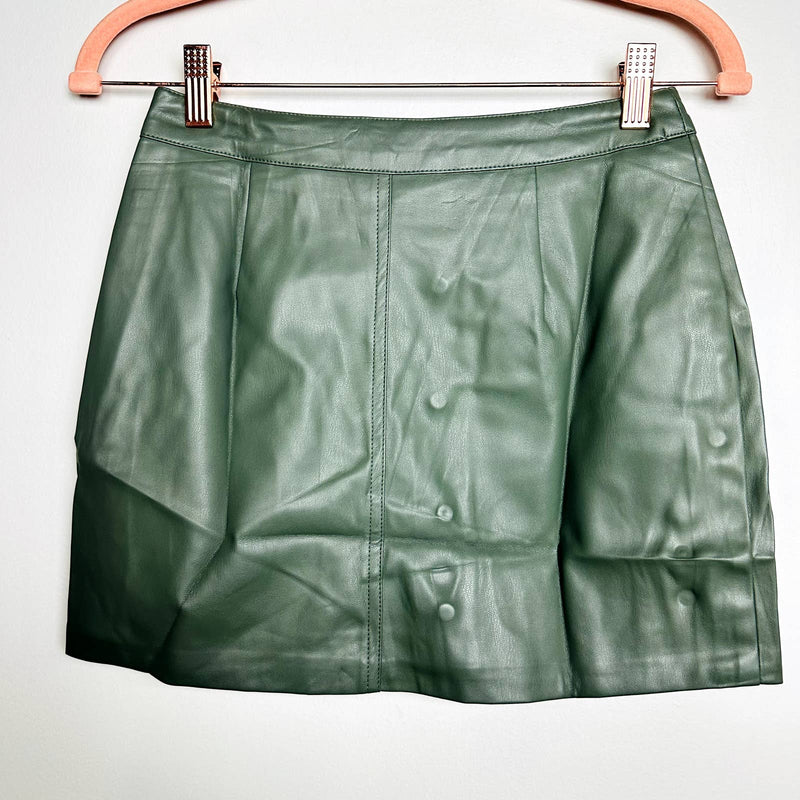 Lulus NWT Most Fab Vegan Leather Button-Front A-Line Mini Skirt Olive