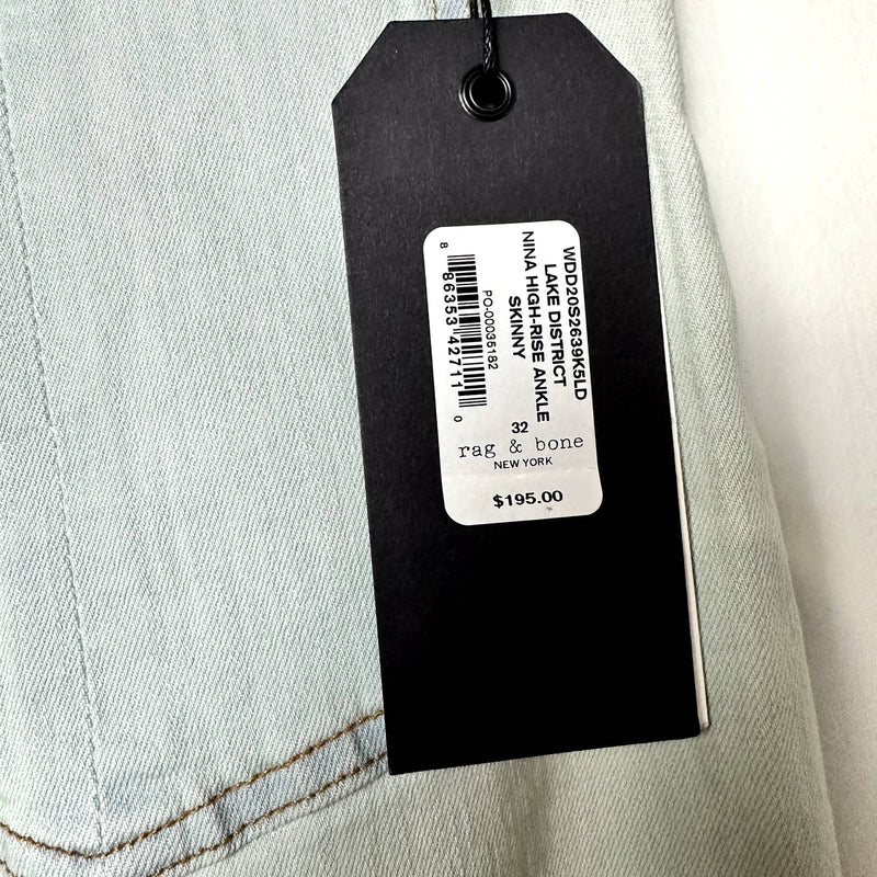 rag & bone NWT Nina Ripped High Waist Ankle Skinny Jeans Lake District Size 32