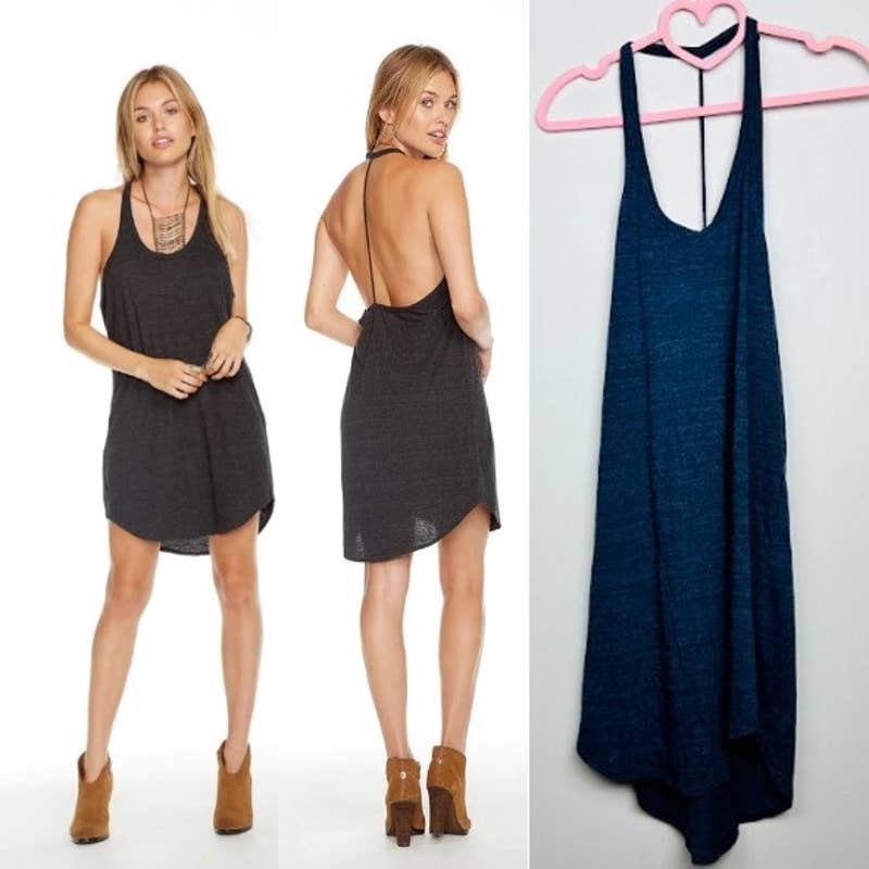 Chaser NWT Vintage Triblend T-Back Shirttail Mini Dress Pacific Pacific Medium