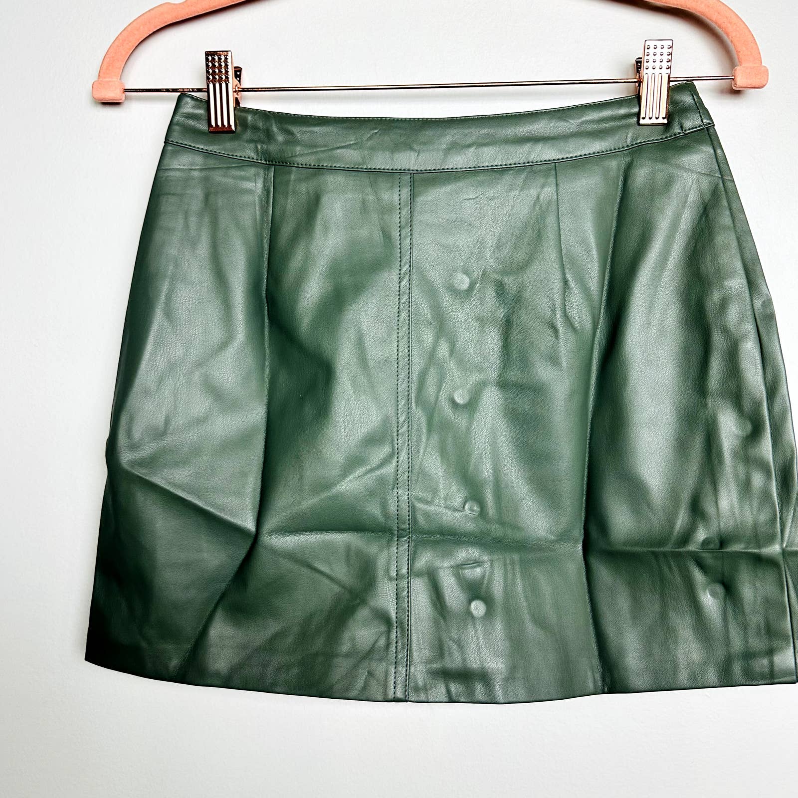 Lulus NWT Most Fab Vegan Leather Button-Front A-Line Mini Skirt Olive