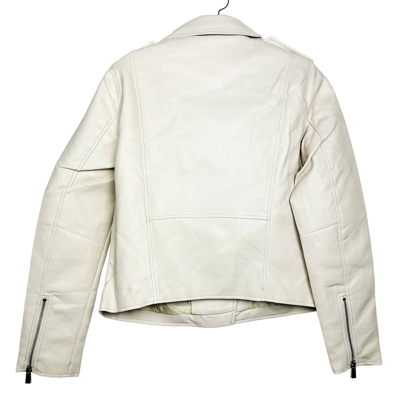 Lulus NWT Out for the Night Vegan Faux Leather Moto Jacket Chambray Beige