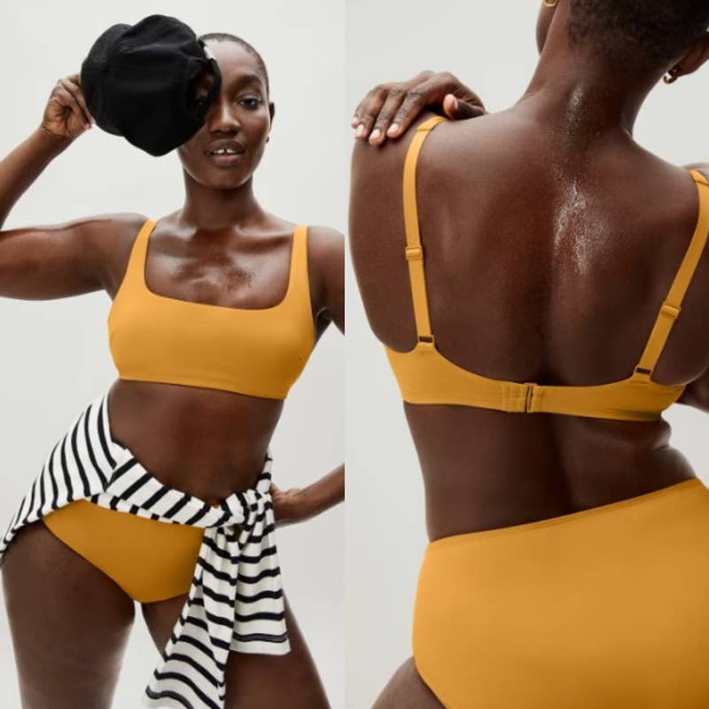 Everlane NWT The Square-Neck Adjustable Straps Swimwear Bikini Top Yellow Medium