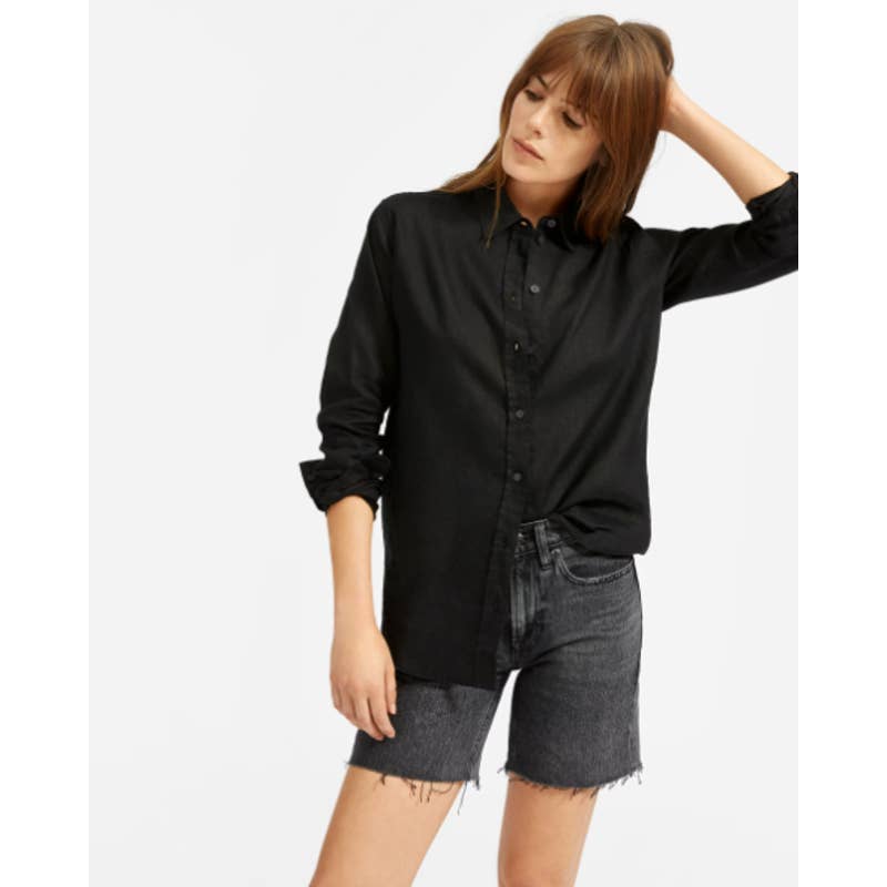Everlane NWT The Linen Relaxed Button Down Long Sleeve Classic Shirt Black Sz 2