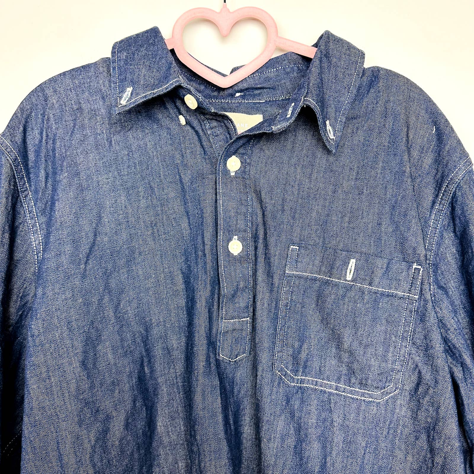 Everlane NWT The Denim Popover Button Front Pullover Shirt Dark Indigo Sz Large