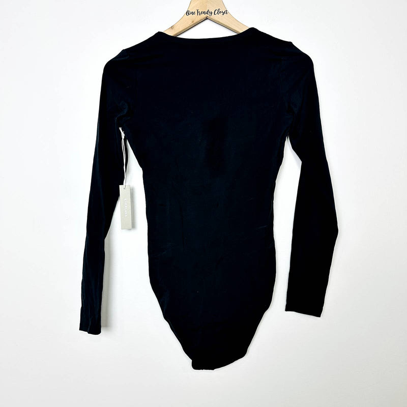 Everlane NWT The Cotton Scoop Neck Long Sleeve Henley Bodysuit Black Size Small