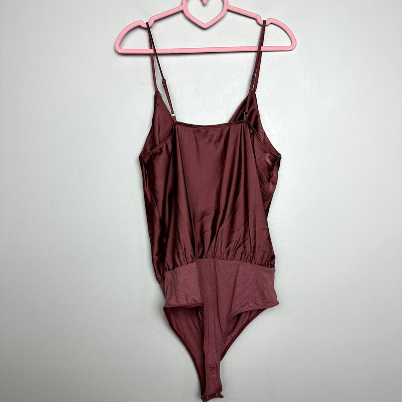 Lulus NWT Emmerson Satin Sleeveless Cowl Neck Cami Tank Bodysuit Mauve