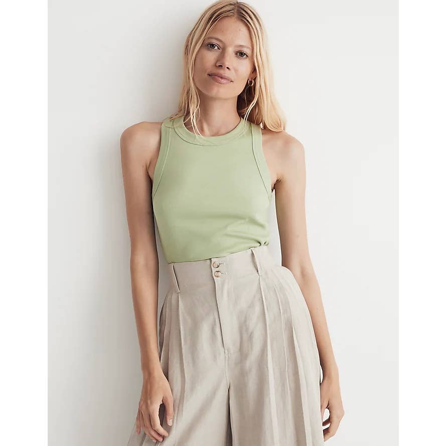 Madewell NWT Green Brightside Rib Cutaway Tank Size XL