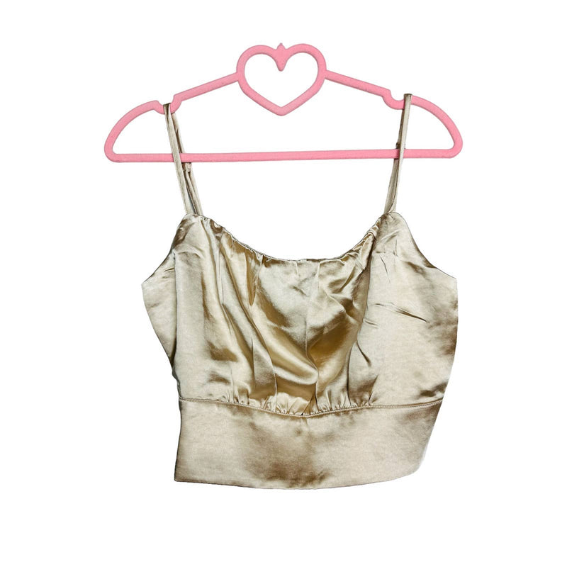 Lulus NWT Luxe'd Out Satin Silk Scoop Neck Cropped Tank Top Champagne Sz Medium