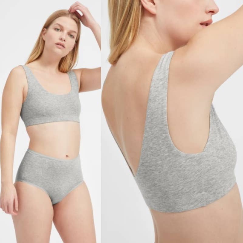 Everlane NWOT The Cotton Scoop Neck Unpadded Tank Bra Heathered Gray Size XXS