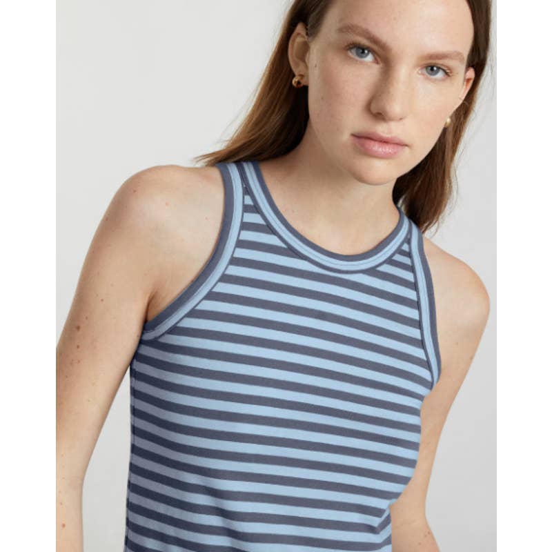 Everlane NWOT Organic Cotton Cutaway Striped Classic Tank Top Dark Blue Size XL