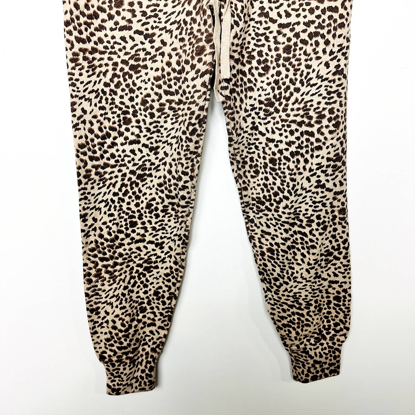 Monrow NWT Mini Leopard Sporty Drawstring Pull-On Jogger Sweatpants Brown Sz XS