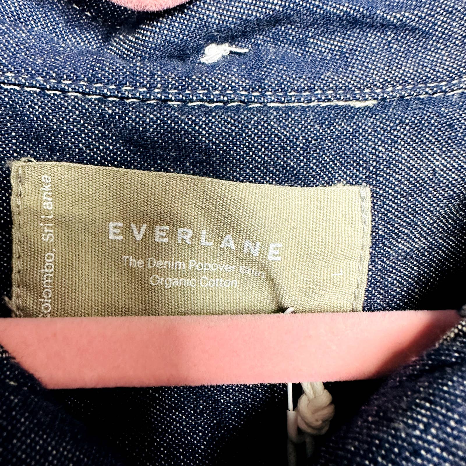 Everlane NWT The Denim Popover Button Front Pullover Shirt Dark Indigo Sz Large