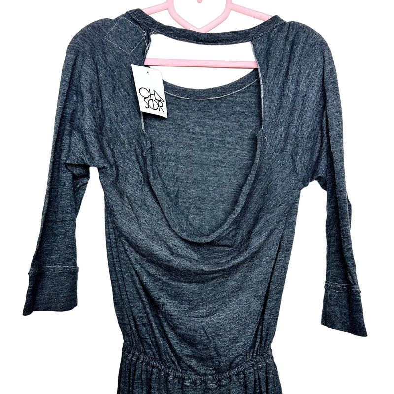 Chaser NWT Triblend Jersey Drape Back Cutout Shirttail Pocket Dress Gray Medium