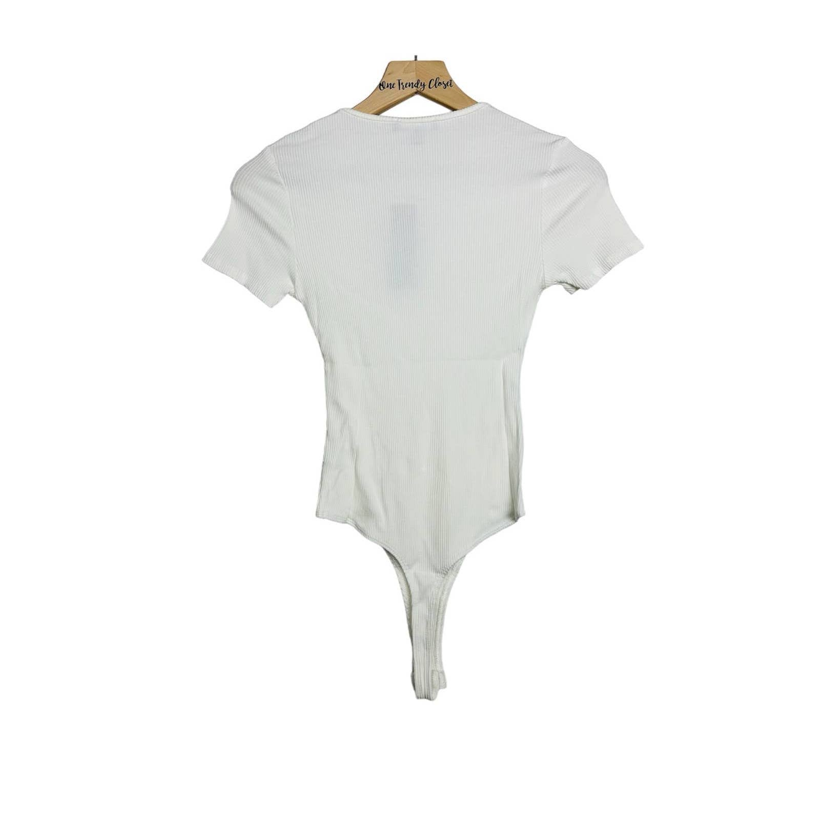 Lulus NWT Kinship Ribbed Knit Crew Neck Classic Thong Bodysuit Ivory