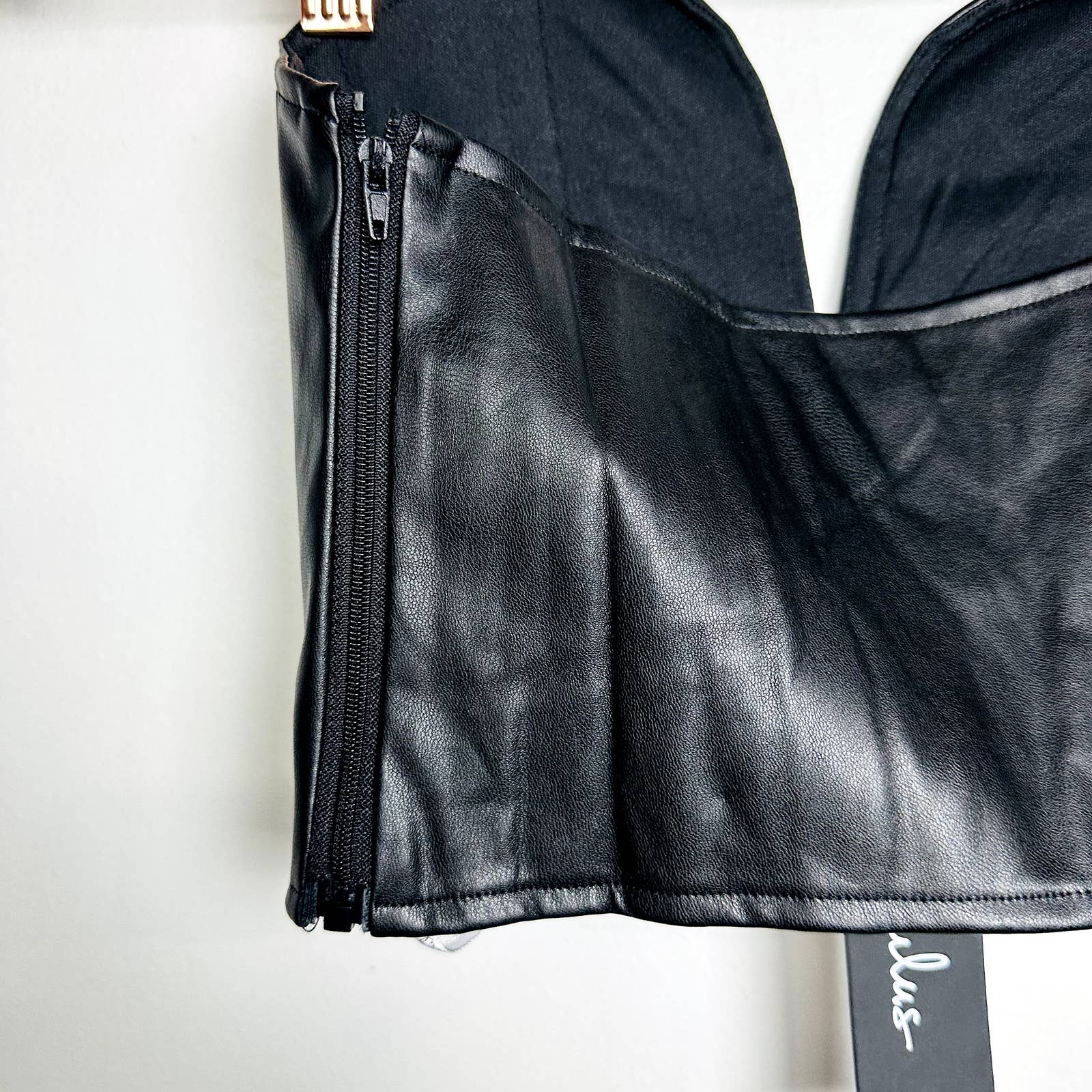 Lulus NWT Fierce Favorite Vegan Leather Strapless Bustier Crop Top Black