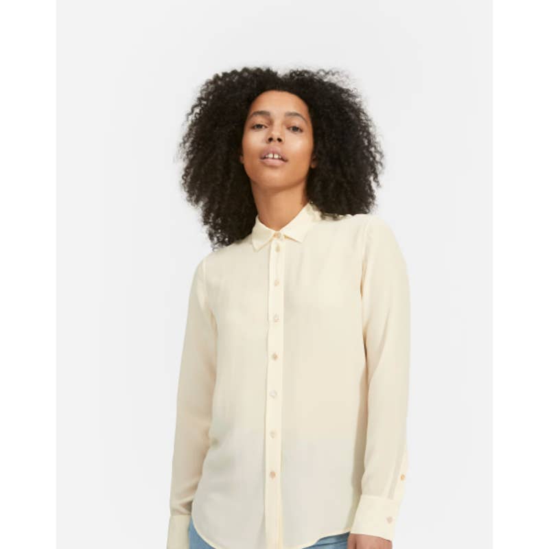 Everlane NWT The Clean Silk Relaxed Button Down Classic Shirt Pale Yellow