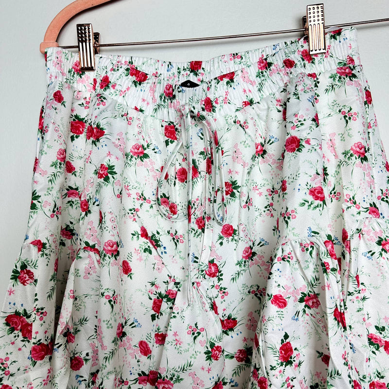 Lulus NWT Cute Factor Floral Print Tiered Woven A-Line Mini Skirt White