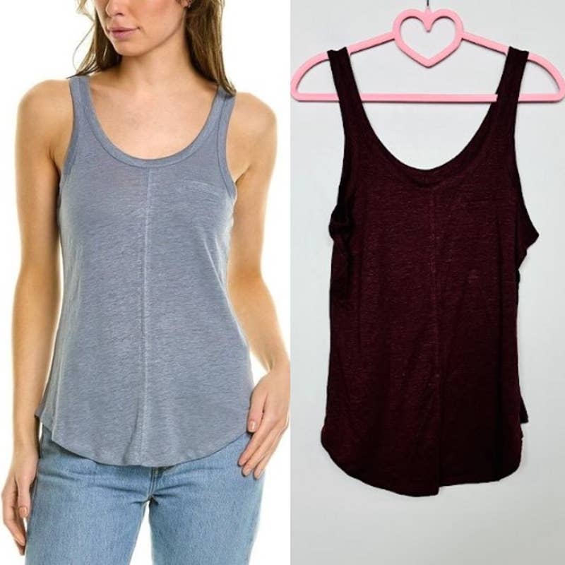 Chaser NWT Double Scoop Neck Linen Blend Sleeveless Tank Top Maroon Size Small