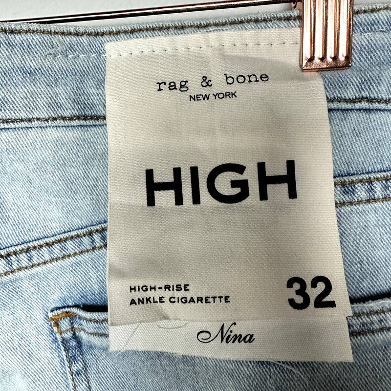 rag & bone NWT Nina High Rise Ankle Cigarette Denim Jeans Jade W/ Holes Size 32