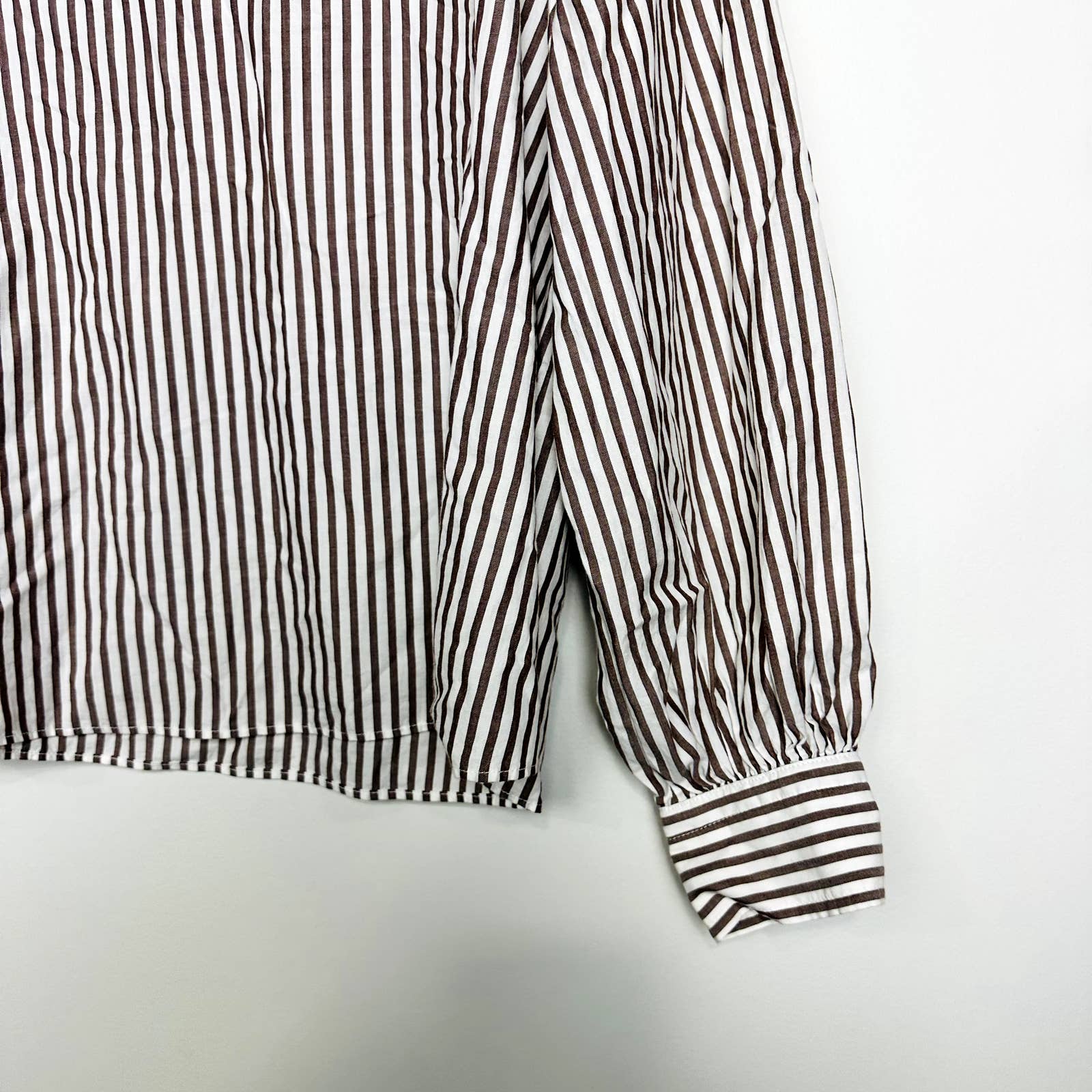 Everlane NWOT Wing Shoulder Mockneck Stripes Long Sleeve Top Pecan White Size 4