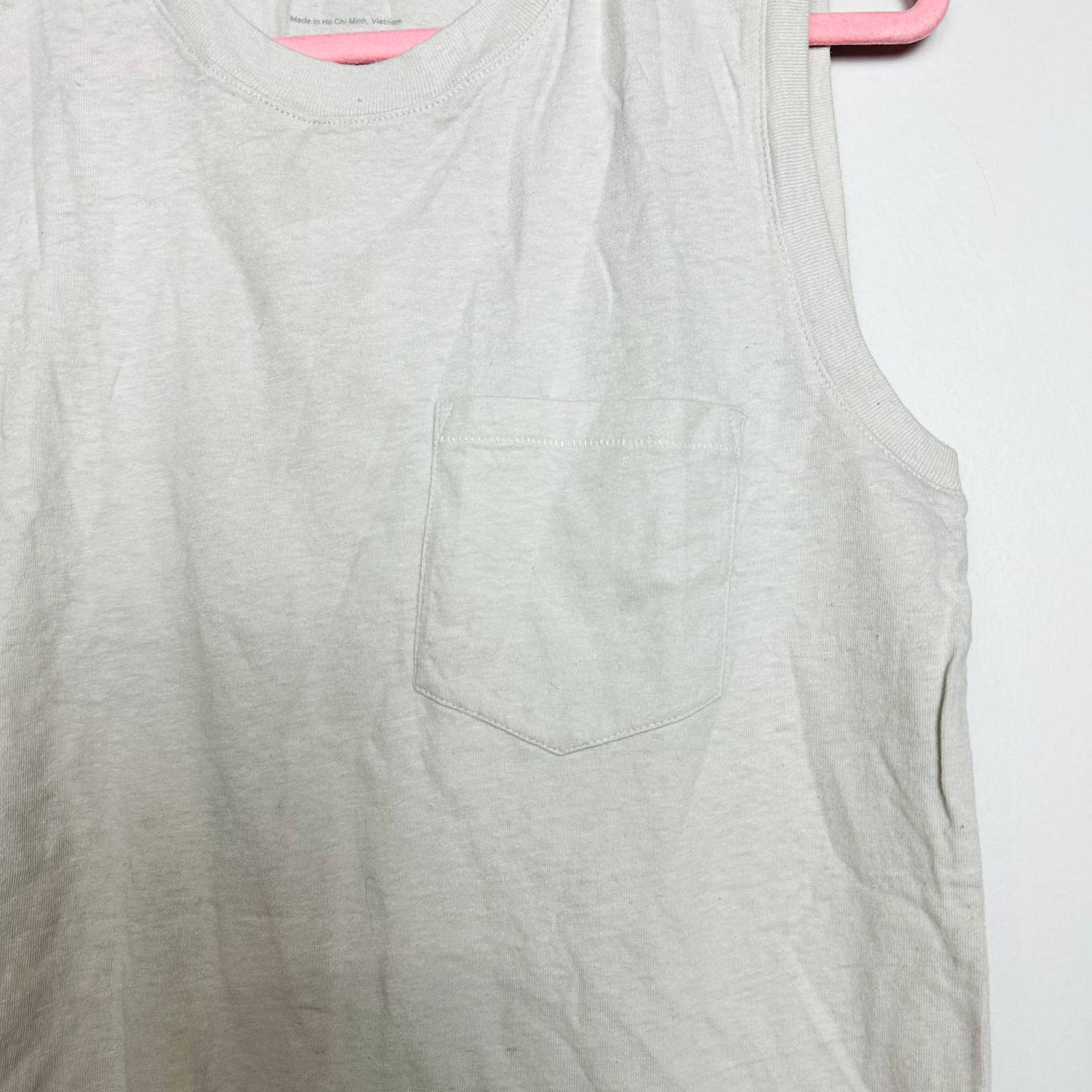 Everlane NWT Cotton Muscle Pocket Crew Neck Sleeveless Tank Top Gray White Small