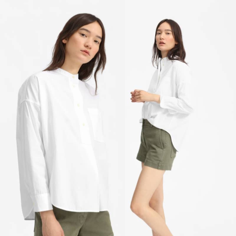 Everlane NWT The Poplin Collarless Popover Pocket Pullover Shirt White Size 00